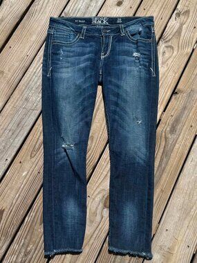 Buckle Black Crop Jeans size 29 Distressed Raw Hem Y2K Grunge Streetwear 3363